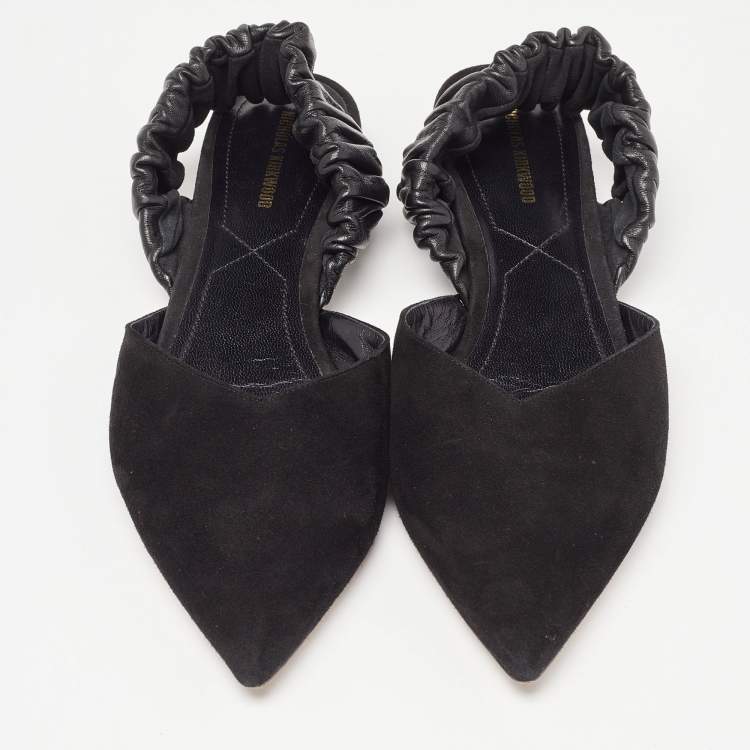 Pre Owned Nicholas Kirkwood Black Suede and Leather Slingback Flats Size 40