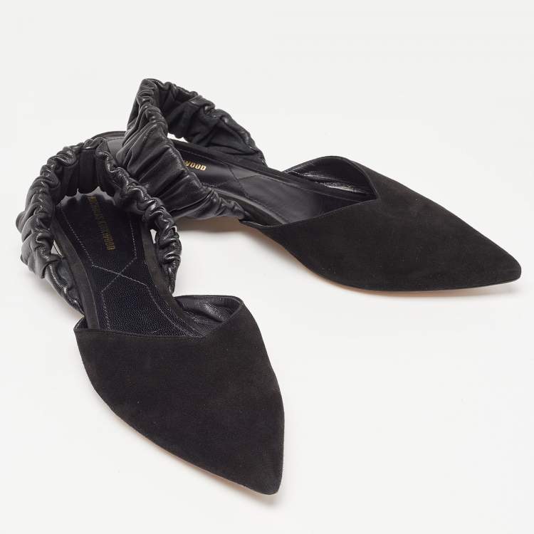 Pre Owned Nicholas Kirkwood Black Suede and Leather Slingback Flats Size 40