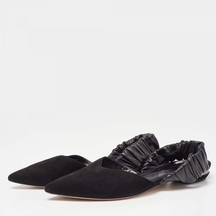 Pre Owned Nicholas Kirkwood Black Suede and Leather Slingback Flats Size 40