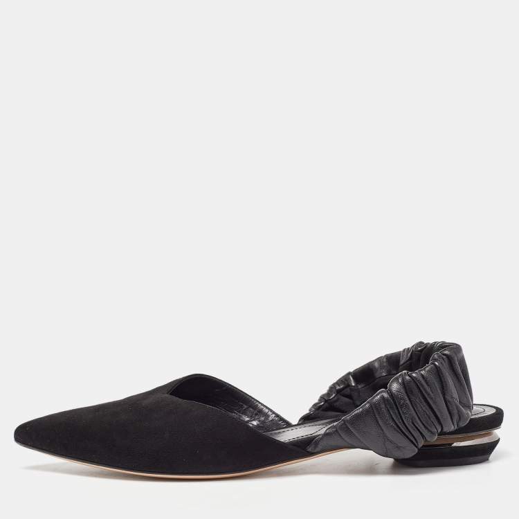 Pre Owned Nicholas Kirkwood Black Suede and Leather Slingback Flats Size 40