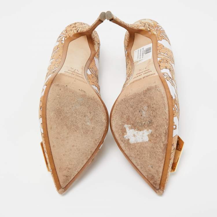 Pre Owned Nicholas Kirkwood Brown/White Cork and Fabric Eden Pumps Size 37.5