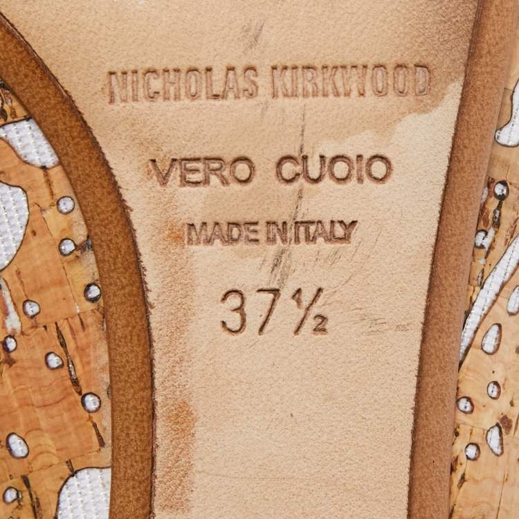 Pre Owned Nicholas Kirkwood Brown/White Cork and Fabric Eden Pumps Size 37.5