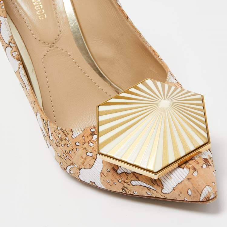 Pre Owned Nicholas Kirkwood Brown/White Cork and Fabric Eden Pumps Size 37.5