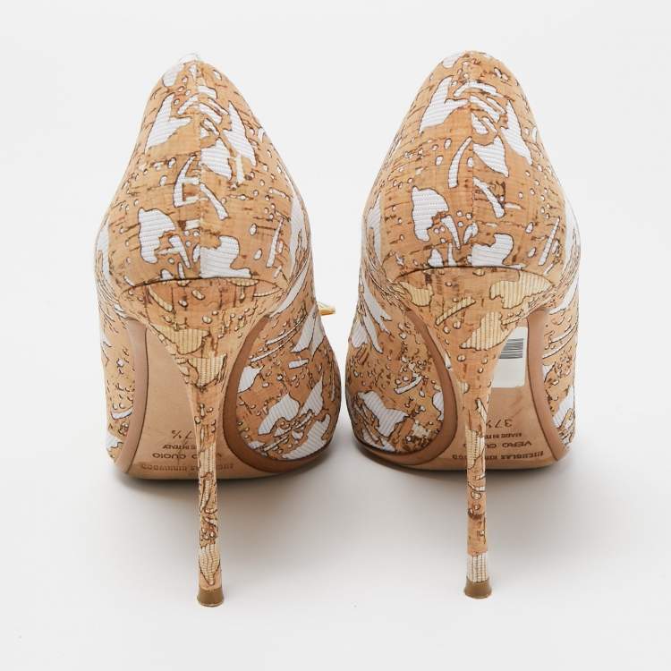 Pre Owned Nicholas Kirkwood Brown/White Cork and Fabric Eden Pumps Size 37.5