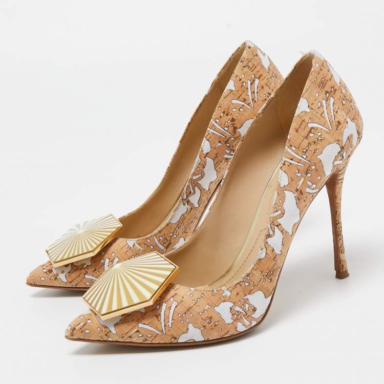 Pre Owned Nicholas Kirkwood Brown/White Cork and Fabric Eden Pumps Size 37.5