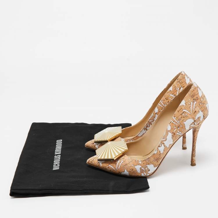 Pre Owned Nicholas Kirkwood Brown/White Cork and Fabric Eden Pumps Size 37.5