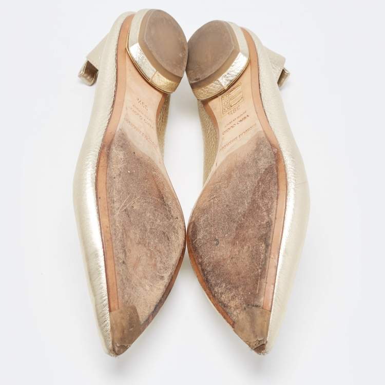 Pre Owned Nicholas Kirkwood Gold Leather Beya Loafers Size 39.5