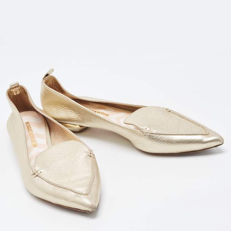 Pre Owned Nicholas Kirkwood Gold Leather Beya Loafers Size 39.5
