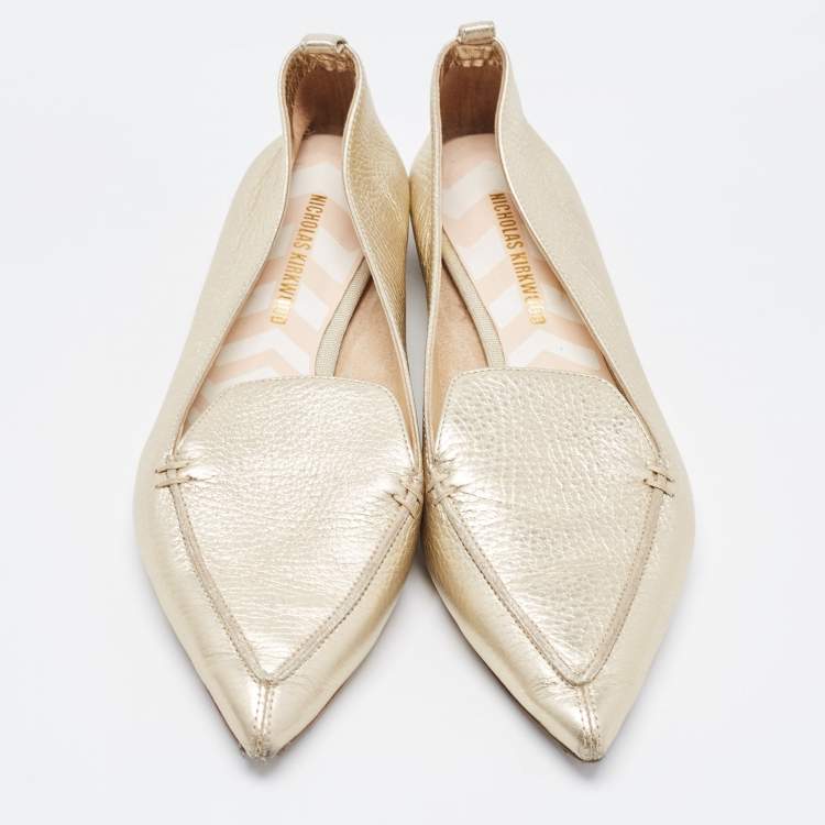 Pre Owned Nicholas Kirkwood Gold Leather Beya Loafers Size 39.5