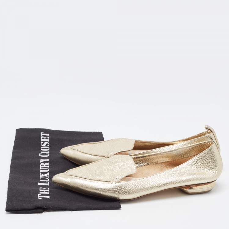 Pre Owned Nicholas Kirkwood Gold Leather Beya Loafers Size 39.5