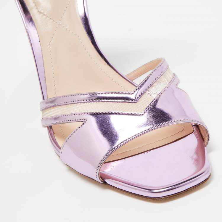 Pre Owned Nicholas Kirkwood Metallic Purple Leather and Mesh Zaha Ankle Strap Sandals Size 40