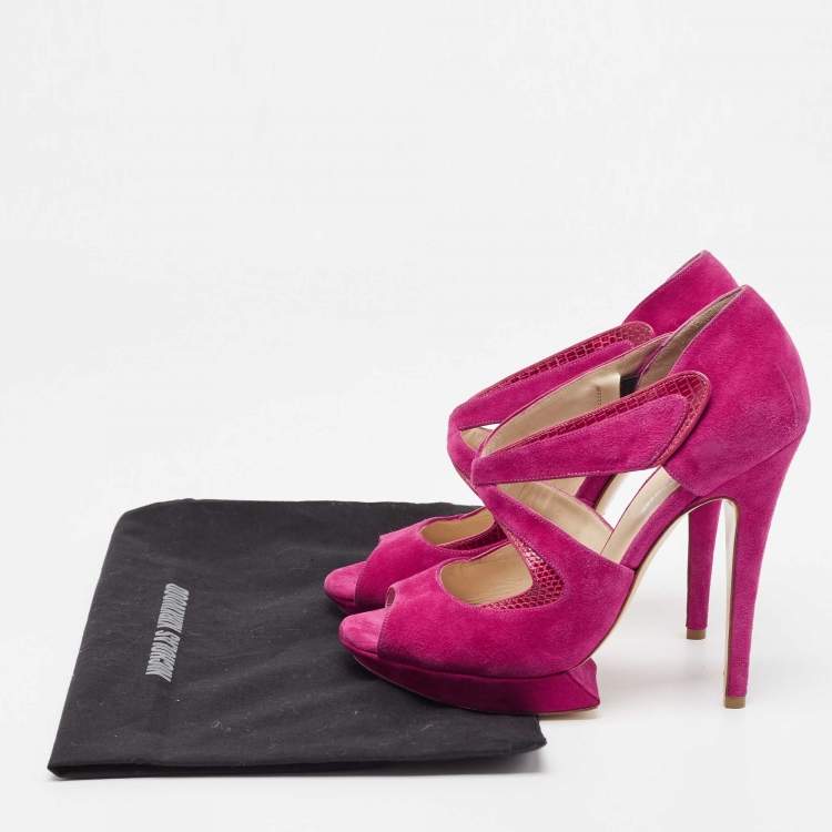 Pre Owned Nicholas Kirkwood Pink Suede And Lizard Embossed Platform Sandals Size 39
