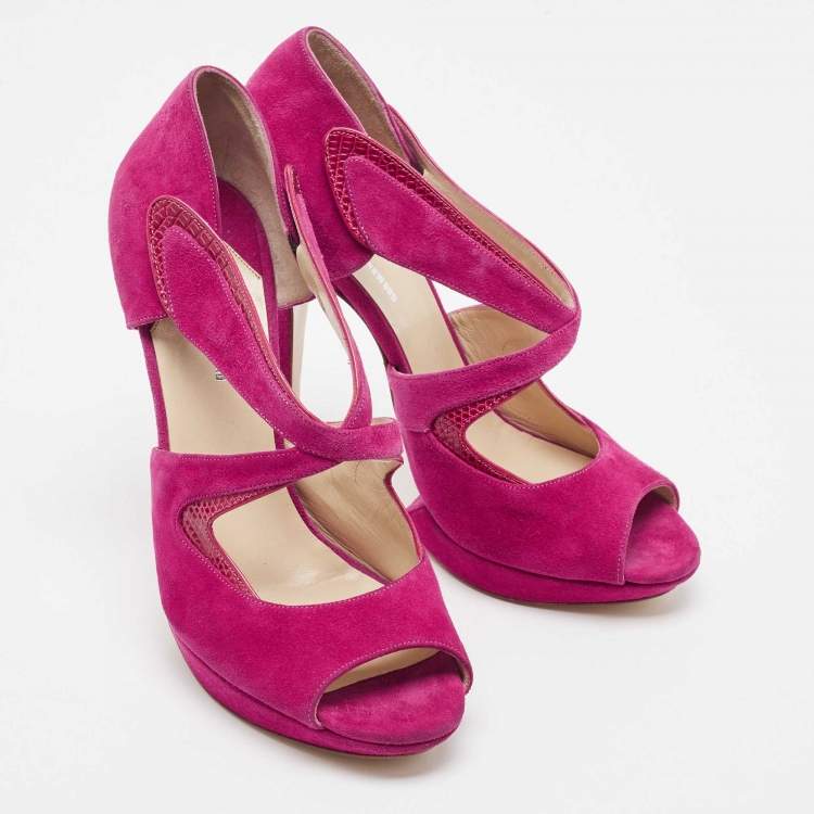 Pre Owned Nicholas Kirkwood Pink Suede And Lizard Embossed Platform Sandals Size 39
