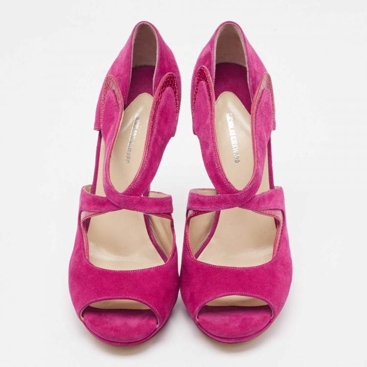 Pre Owned Nicholas Kirkwood Pink Suede And Lizard Embossed Platform Sandals Size 39