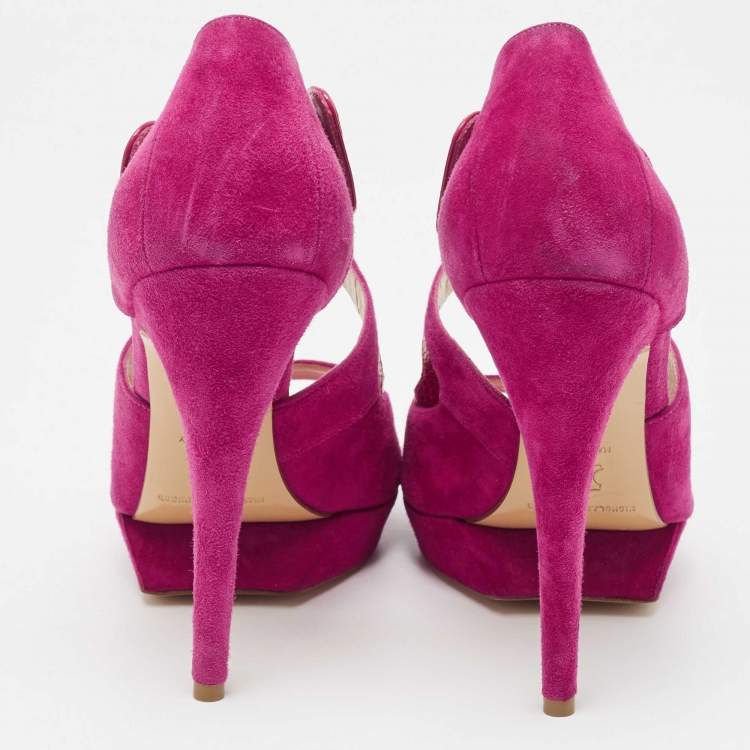 Pre Owned Nicholas Kirkwood Pink Suede And Lizard Embossed Platform Sandals Size 39