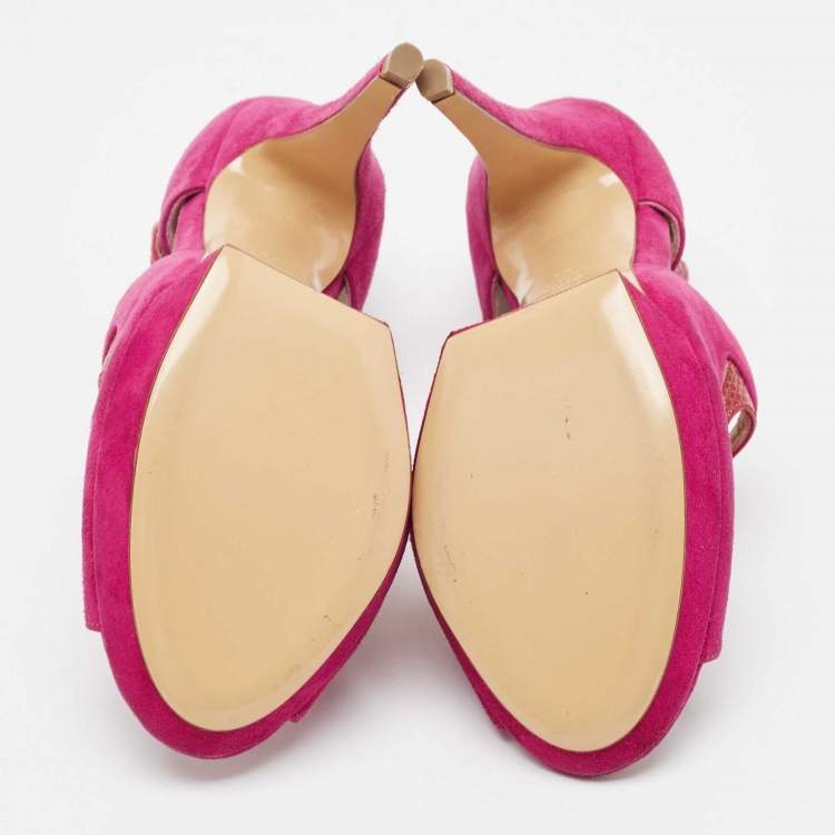 Pre Owned Nicholas Kirkwood Pink Suede And Lizard Embossed Platform Sandals Size 39