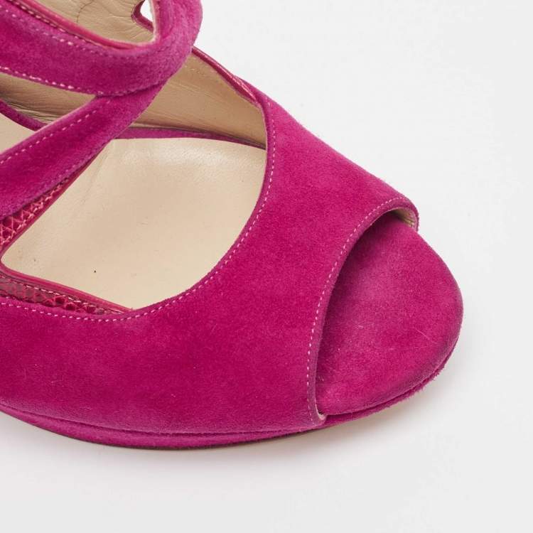 Pre Owned Nicholas Kirkwood Pink Suede And Lizard Embossed Platform Sandals Size 39