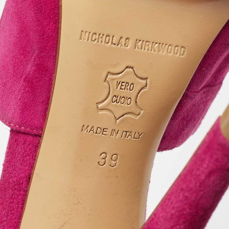 Pre Owned Nicholas Kirkwood Pink Suede And Lizard Embossed Platform Sandals Size 39