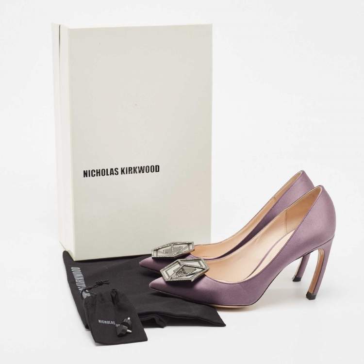 Pre Owned Nicholas Kirkwood Purple Satin Eden Embellished Pumps Size 37
