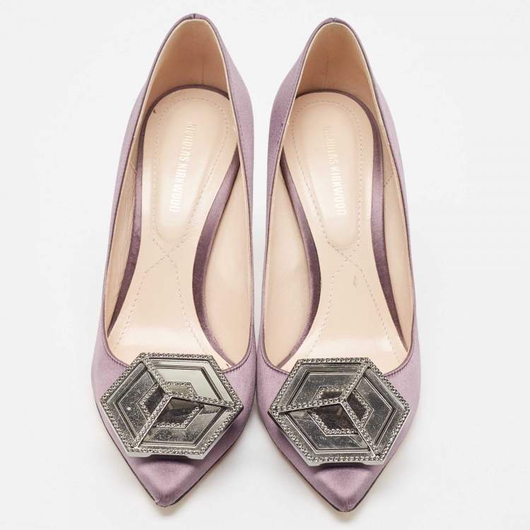 Pre Owned Nicholas Kirkwood Purple Satin Eden Embellished Pumps Size 37