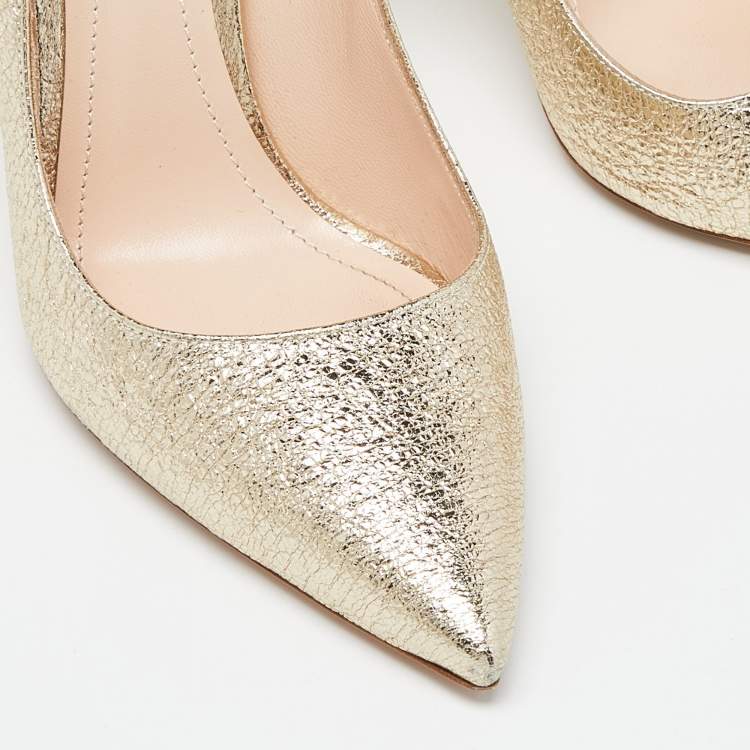 Pre Owned Nicholas Kirkwood Metallic Gold Foil Leather Pearl Embellished Pointed Toe Pumps Size 38