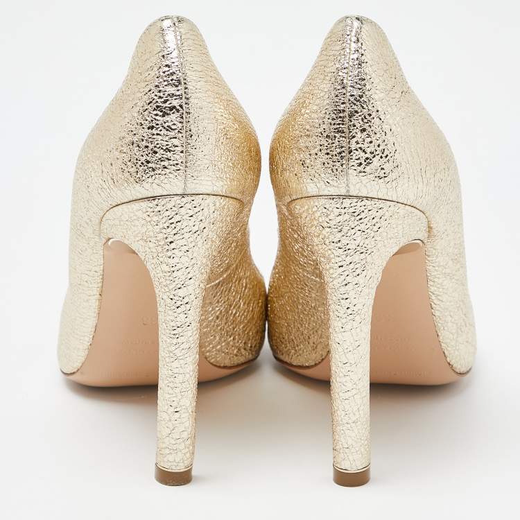 Pre Owned Nicholas Kirkwood Metallic Gold Foil Leather Pearl Embellished Pointed Toe Pumps Size 38