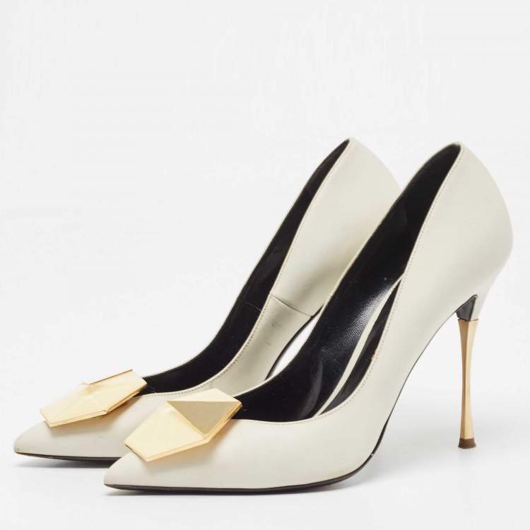 Pre Owned Nicholas Kirkwood White Leather Hexagon Pointed Toe Pumps Size 39