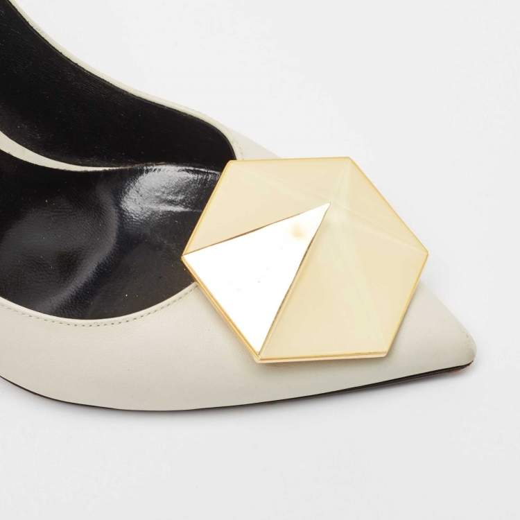 Pre Owned Nicholas Kirkwood White Leather Hexagon Pointed Toe Pumps Size 39