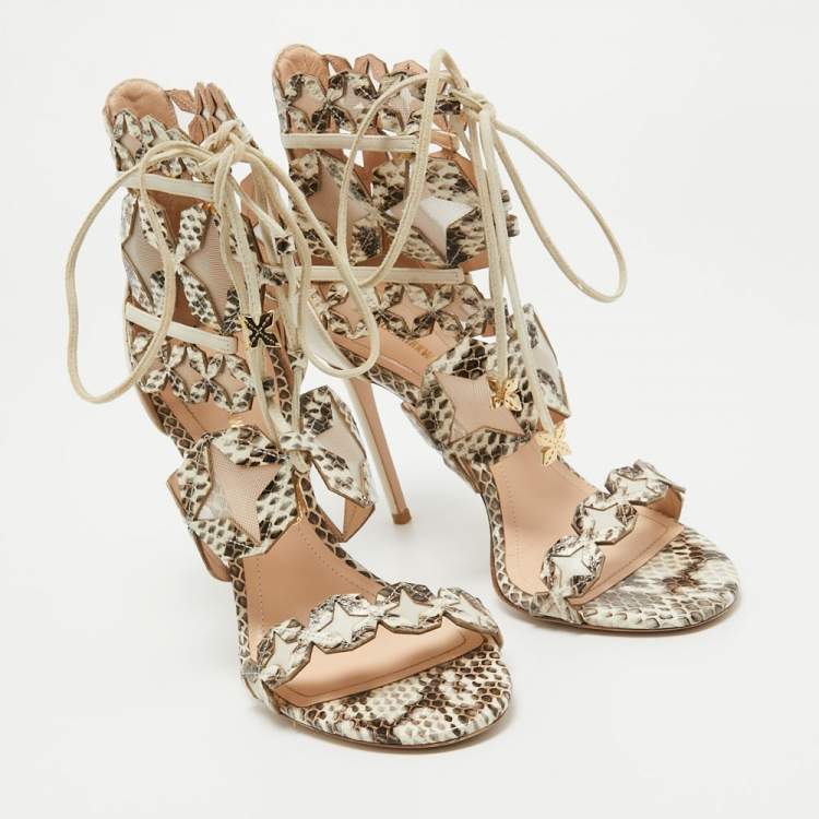 Pre Owned Nicholas Kirkwood Cream/Brown Leather and Mesh Sandals Size 37