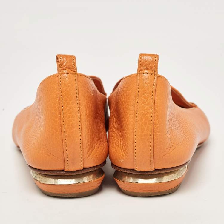 Pre Owned Nicholas Kirkwood Orange Leather Beya Smoking Slippers Size 37.5