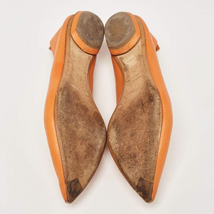 Pre Owned Nicholas Kirkwood Orange Leather Beya Smoking Slippers Size 37.5