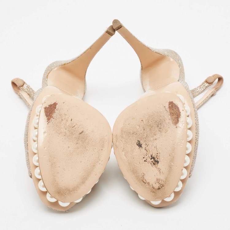 Pre Owned Nicholas Kirkwood Metallic Lurex Fabric Pearl Embellished Platform Slingback Sandals Size 40