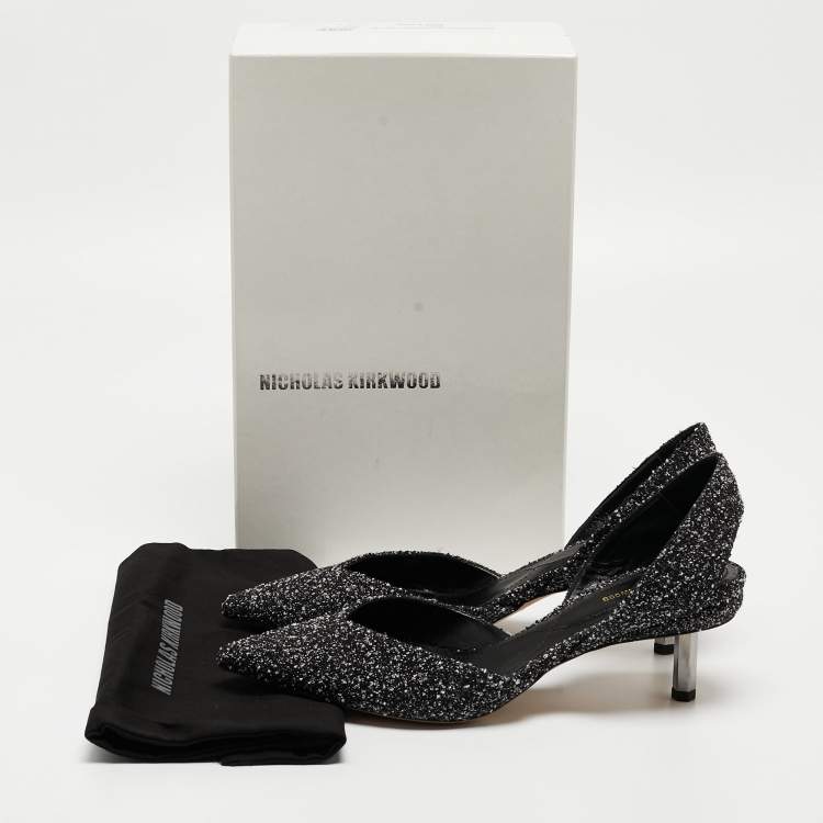 Pre Owned Nicholas Kirkwood White/Black Tweed Slingback Pumps Size 41 