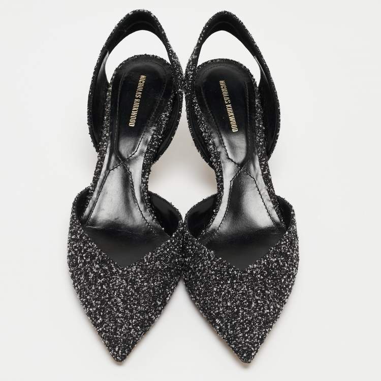 Pre Owned Nicholas Kirkwood White/Black Tweed Slingback Pumps Size 41 