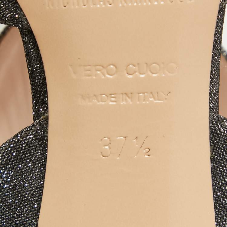 Pre Owned Nicholas Kirkwood Grey Glitter Ankle Strap Pumps Size 37.5    