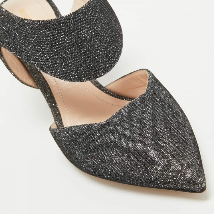 Pre Owned Nicholas Kirkwood Grey Glitter Ankle Strap Pumps Size 37.5    