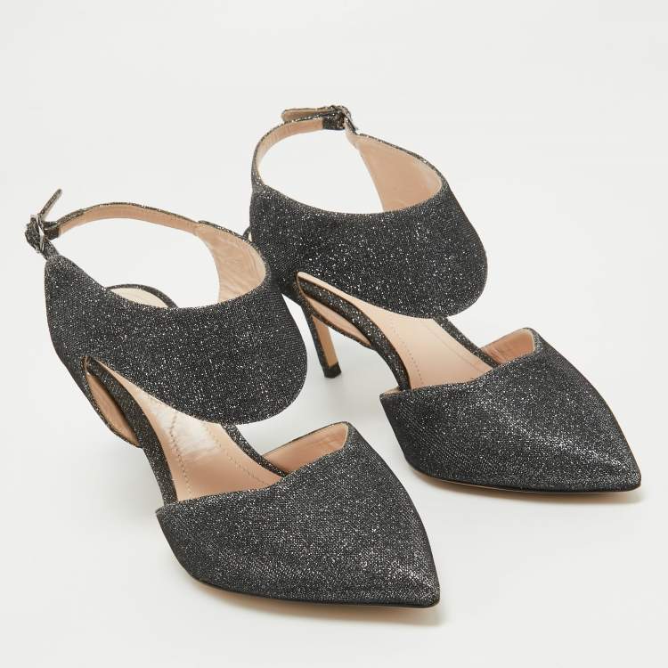 Pre Owned Nicholas Kirkwood Grey Glitter Ankle Strap Pumps Size 37.5    