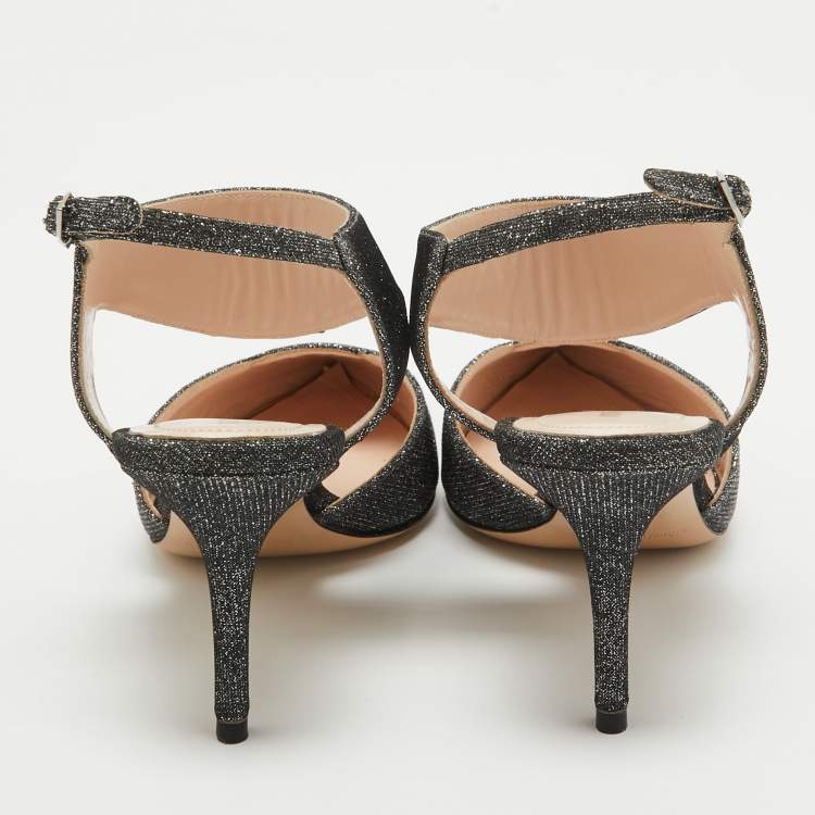 Pre Owned Nicholas Kirkwood Grey Glitter Ankle Strap Pumps Size 37.5    