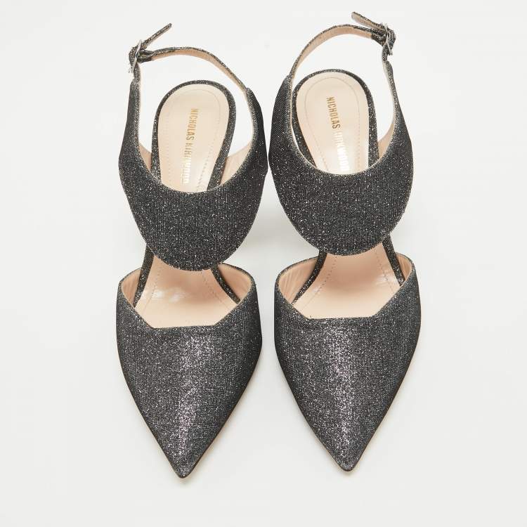 Pre Owned Nicholas Kirkwood Grey Glitter Ankle Strap Pumps Size 37.5    