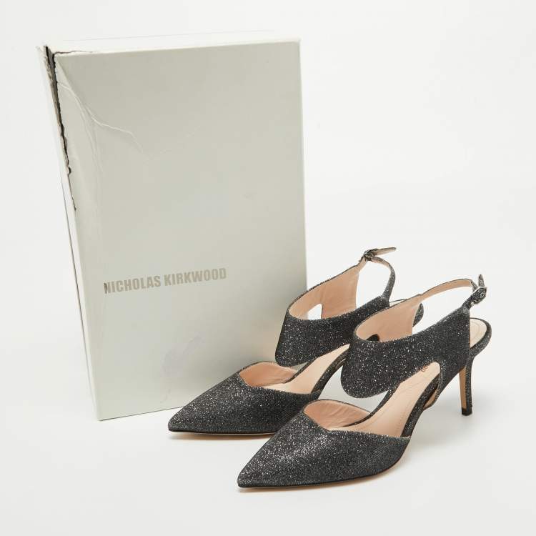 Pre Owned Nicholas Kirkwood Grey Glitter Ankle Strap Pumps Size 37.5    
