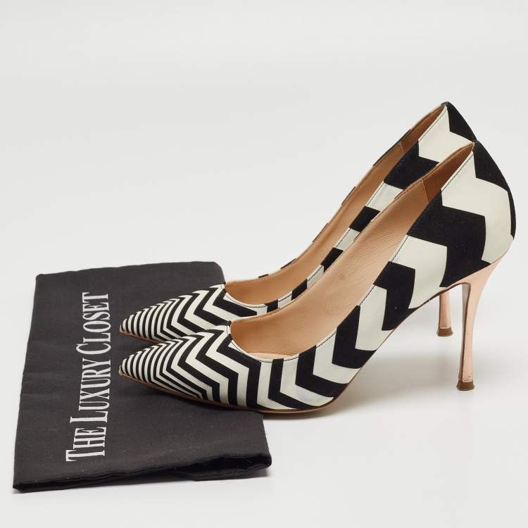 Pre Owned Nicholas Kirkwood Black/White Suede and Leather Pointed Toe Pumps Size 37.5