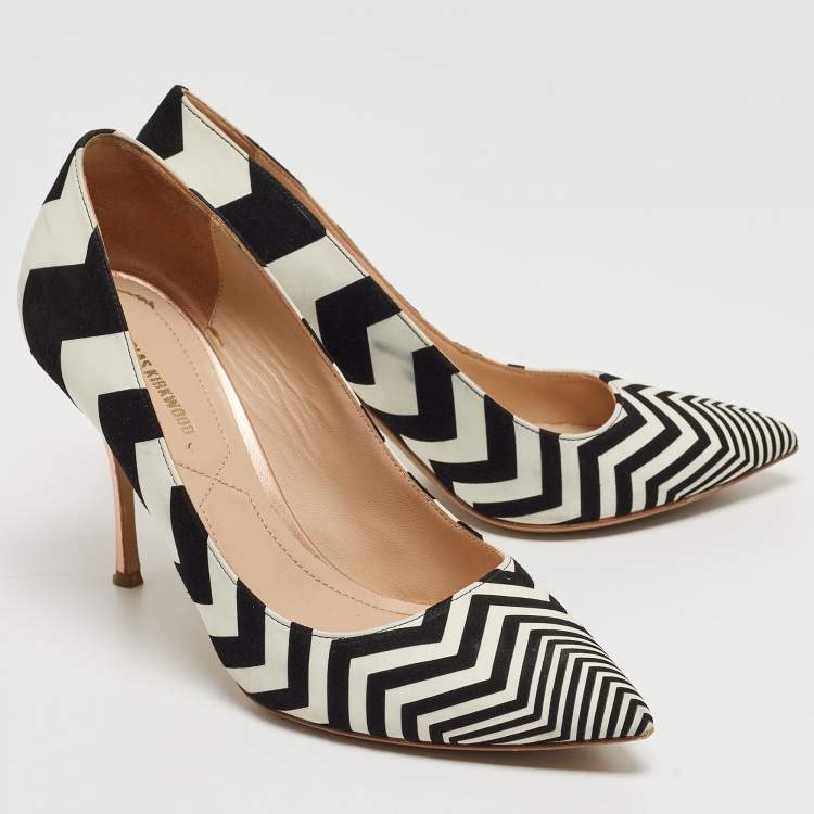 Pre Owned Nicholas Kirkwood Black/White Suede and Leather Pointed Toe Pumps Size 37.5