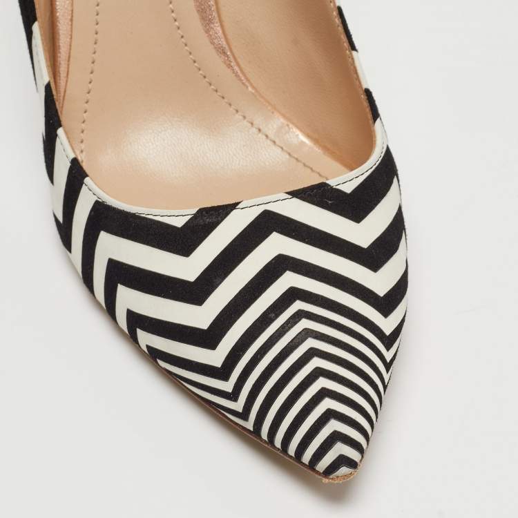 Pre Owned Nicholas Kirkwood Black/White Suede and Leather Pointed Toe Pumps Size 37.5