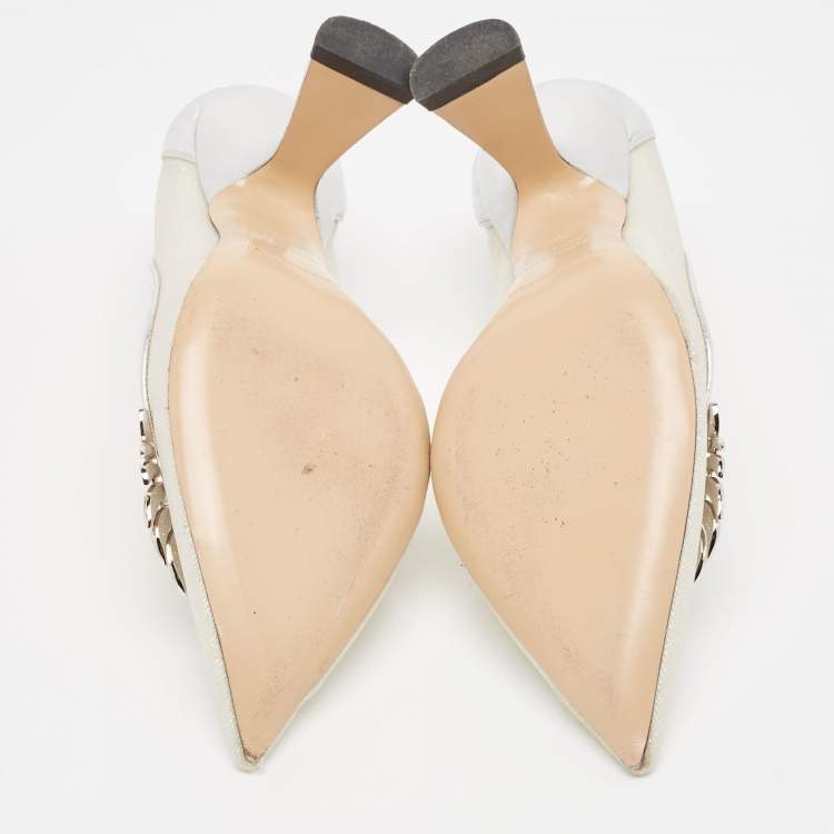 Pre Owned Nicholas Kirkwood Silver Leather and Mesh Monstera Pumps Size 39