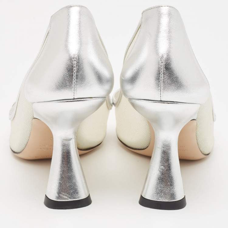 Pre Owned Nicholas Kirkwood Silver Leather and Mesh Monstera Pumps Size 39