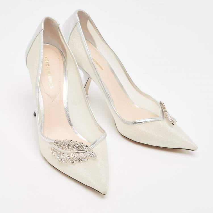 Pre Owned Nicholas Kirkwood Silver Leather and Mesh Monstera Pumps Size 39