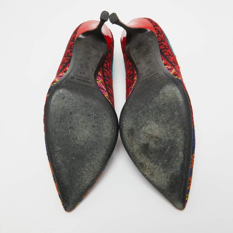 Pre Owned Nicholas Kirkwood Multicolor Mexican Embroidered Fabric Pointed Toe Pumps Size 37
