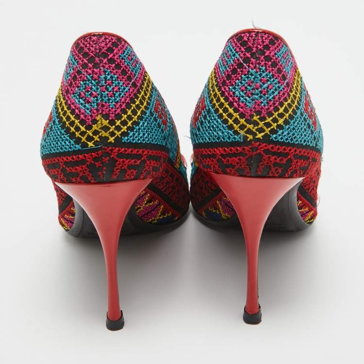 Pre Owned Nicholas Kirkwood Multicolor Mexican Embroidered Fabric Pointed Toe Pumps Size 37