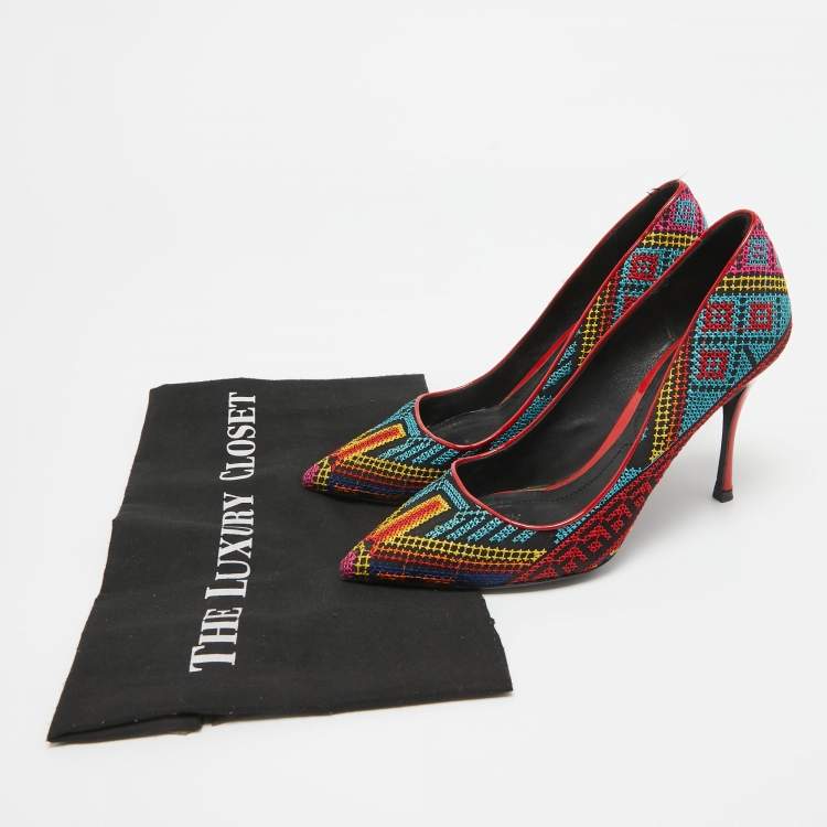 Pre Owned Nicholas Kirkwood Multicolor Mexican Embroidered Fabric Pointed Toe Pumps Size 37