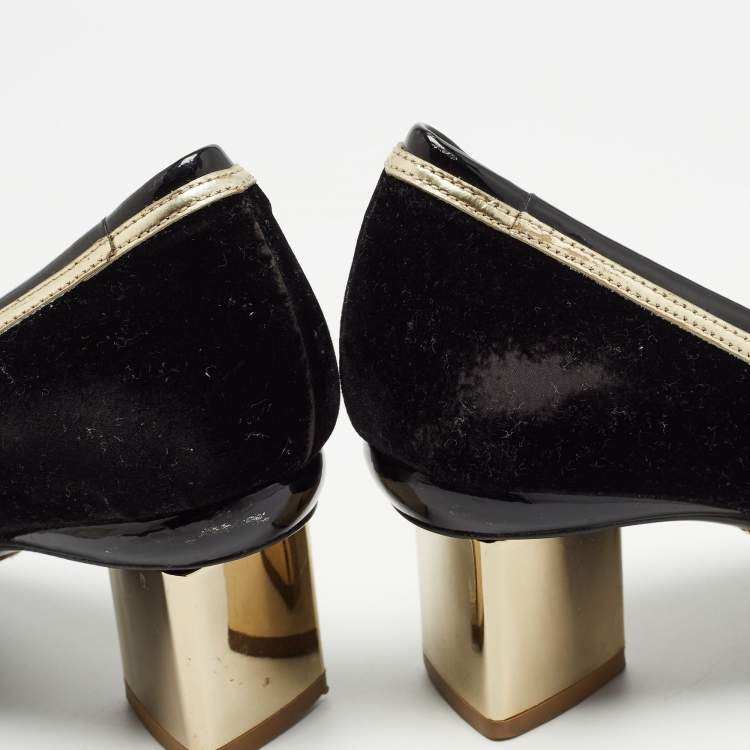 Pre Owned Nicholas Kirkwood Black/Gold Suede and Leather Pointed Toe Pumps Size 37
